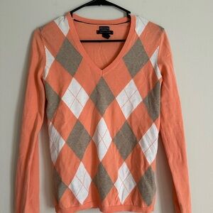 Orange Argyle V-Neck Sweater